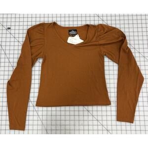 Angie Cropped Long Sleeve T Shirt Brown Large I9